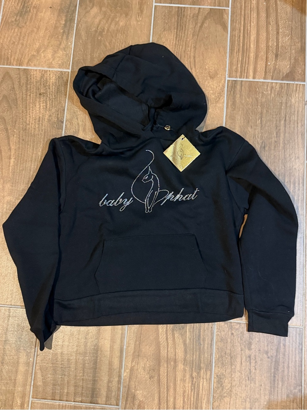 Baby Phat Black Hoodie with Rhinestone Logo Junior L nwt